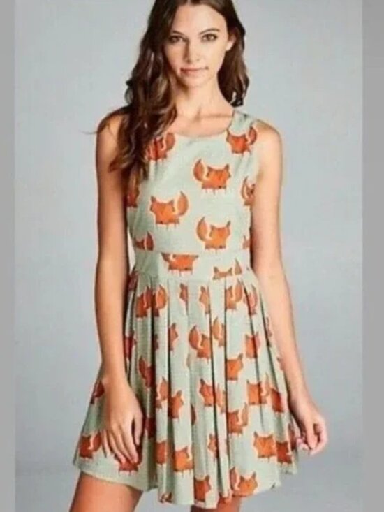 La Soul Dresses & Skirts - L.A. Soul Fox print Fit and Flare Dress Retro Sleeveless Whimsical Novelty sz S